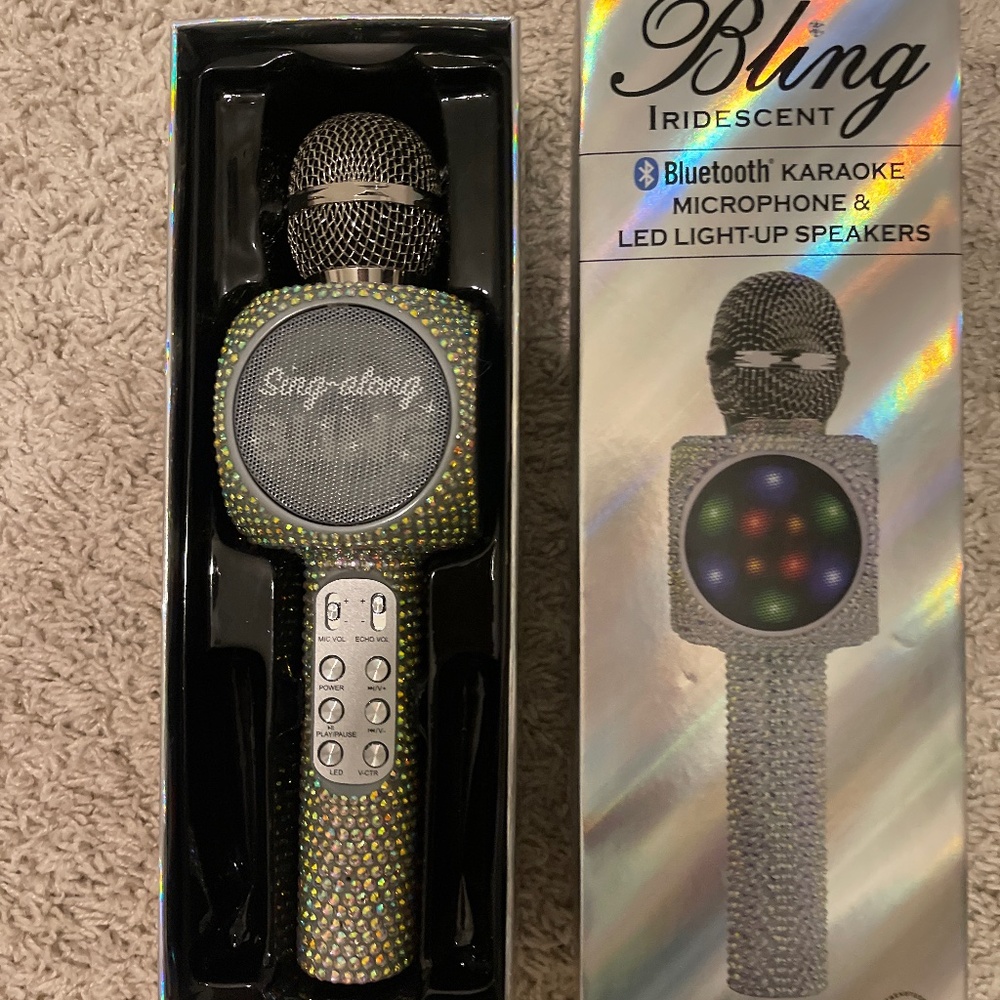 Bling Iridescent Bluetooth karaoke Microphone and Led light-up speakers